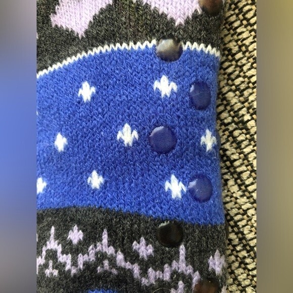 Fair Isle Bunny Rabbit Blue Gray Girls Fuzzy Slipper Socks Shoe Size 7-3 NEW NWT - Picture 2 of 3